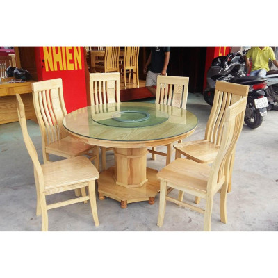 Bộ Bàn Ăn Tròn Xoay Mâm Gỗ Sồi Nga