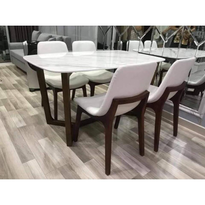 Bộ bàn ăn ventura mặt đá màu nâu 1m4 + 4 ghế màu nâu  Thương hiệu Nội Thất Bình Long 