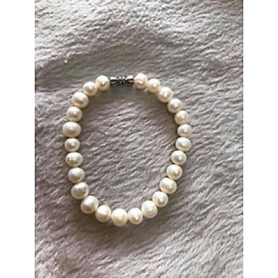 Vòng NGỌC TRAI NỮ ĐEO SIZE 7LY5 VÒNG GỒM 25 HẠT ĐÚNG CUNG SANH MÀU TRẮNG