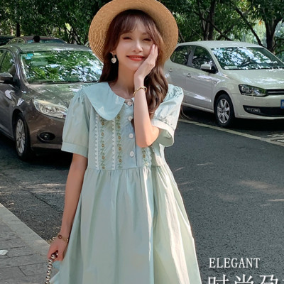 ĐẦM BẦU VÁY BẦU CÔNG SỞ CỔ SEN THÊU  NGƯC sau sanh có  nút mở cho bé  ti