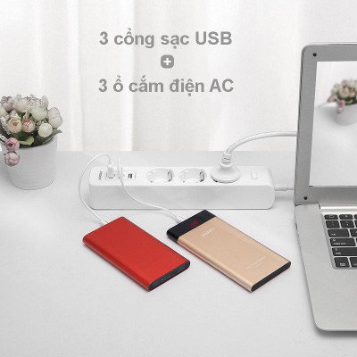 Ổ Cắm Điện Thông Minh 3 Ổ Cắm AC - Pisen 303-EP - Màu Trắng