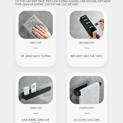 Giá treo khăn nhà tắm dán tường không cần khoan đục chất liệu thép không gỉ phủ sơn thương hiệu IGA - GM199