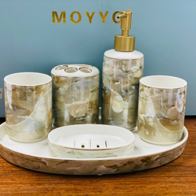 BỘ ĐỒ DÙNG NHÀ TẮM 6 MÓN GỐM SỨ VÂN ĐÁ CAO CẤP - VD61