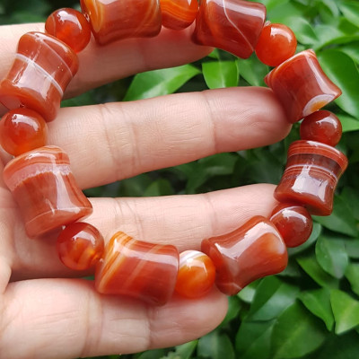 Vòng tay đá mã não đỏ kiểu Vòng hạt thống 14mm hạt tròn nhỏ Nam Nữ mệnh hoả mệnh thổ đeo ạ