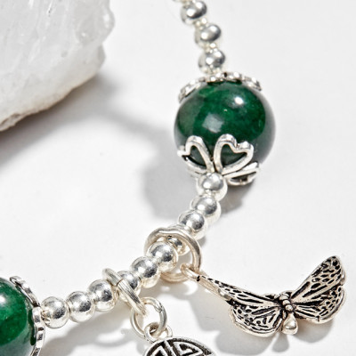 Vòng Đá Cẩm Thạch Sơn Thủy Phối Lu Thống & Charm Hoa Sen 10mm Ngọc Quý Gemstones