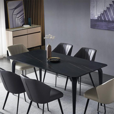 Bàn ăn mặt đá tối giản phong cách Ý - Bàn ăn vân mây đen trắng 140*80cm LUX-BGA09