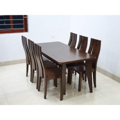 bàn ghế ăn gỗ sồi 80x1m6 gồm 6 ghế phun màu óc chó