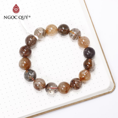 Vòng tay trơn đá thạch anh tóc đa sắc size hạt 12mm - Ngọc Quý Gemstones