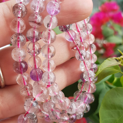 ️Vòng tay phong thủy đá super seven tự nhiên sịn đẹp kiểu quấn tay 3 vòng Màu tím trắng bóng đẹp sang Vòng chuỗi hạt 6mm nữ đeo rất là xinh đẹp ạ    