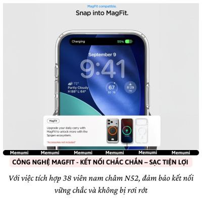 ốp lưng siêu mỏng 0.3mm sạc từ tính bảo vệ camera trong suốt chống ố vàng cho iPhone 17 Pro Max / 17 Air / iP 17 Pro / 17 hiệu Memumi Slim Magnetic Clear - Chống trầy xước, độ trong full HD, sạc không dây nam châm N52 - Hàng nhập khẩu