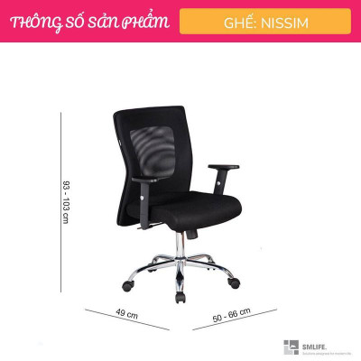 Ghế văn phòng chân xoay lưng trung bọc lưới SMLIFE Nissim
