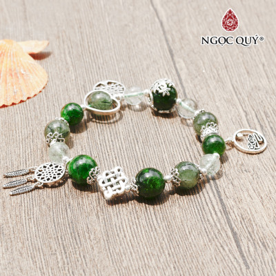 Vòng đá thạch anh tóc xanh phối diopside charm bạc mệnh hỏa, mộc - Ngọc Quý Gemstones