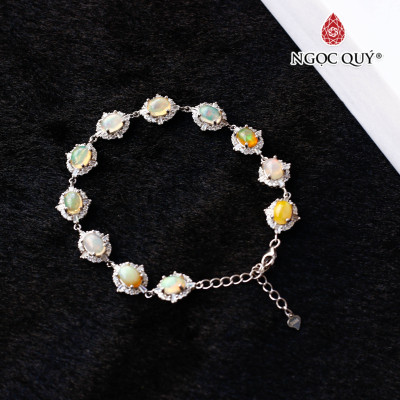 Vòng lắc bạc đính đá opal thiên nhiên - Ngọc Quý Gemstones