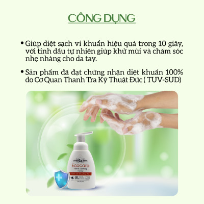 Nước rửa tay hữu cơ diệt khuẩn dạng bọt hương Nhài 4000ml thương hiệu Ecocare ( tặng kèm vỏ tạo bọt)