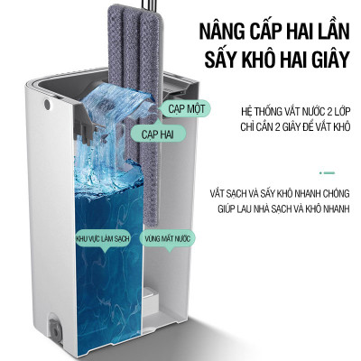 Bộ lau nhà Plus 2 ngăn tự vắt, cây lau nhà xoay 360 độ giúp lau sàn làm sạch