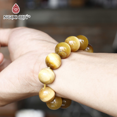 Vòng tay trơn đá thạch mắt hổ vàng tâm size hạt mệnh thổ , kim - Ngọc Quý Gemstones