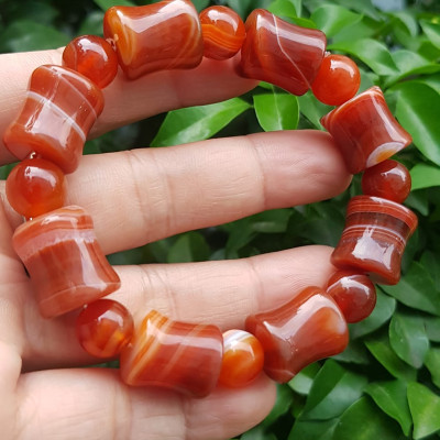 Vòng tay đá mã não đỏ kiểu Vòng hạt thống 14mm hạt tròn nhỏ Nam Nữ mệnh hoả mệnh thổ đeo ạ