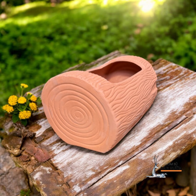 Chậu Gốm Đất Nung Hình Gốc Cây Ngang 40x20x25cm