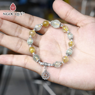 Vòng tay đá thạch anh tóc vàng phối ưu linh 8mm - Ngọc Quý Gemstones