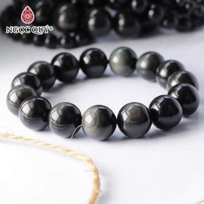 Vòng tay hạt trơn đá Obsidian mắt - Ngọc Quý