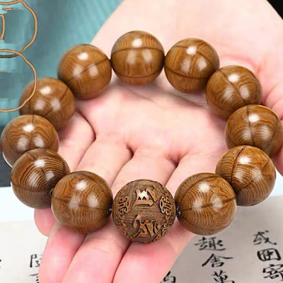 VÒNG CHUỖI GỖ LỤC ĐẠO MỘC LIÊN HOA 20ly VÀ 1 HẠT KHẮC LỤC TỰ MINH CHÚ OM MANI PADME HUM