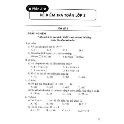 Bộ Đề Kiểm Tra Môn Toán Lớp 3 ( Dùng kèm SGK Chân Trời Sáng Tạo )