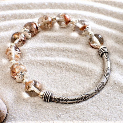 Vòng phong thủy Thạch anh ưu linh cảnh nâu vàng thiên nhiên VT086