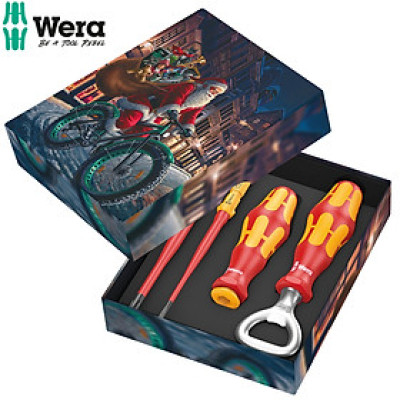 Bộ tua vít cách điện Kraftform Kompakt VDE set Christmas 2024 kèm khui nắp chai Wera 05135816001