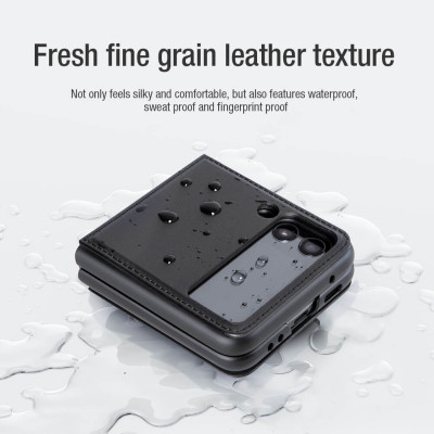 Case bao da chống sốc cho Samsung Galaxy Z Flip 3 trang bị chân chống giá đỡ điện thoại hiệu Nillkin Qin Vegan (bảo vệ máy cực tốt, chất liệu da thật cao cấp, thiết kế thời trang cá tính) - hàng nhập khẩu