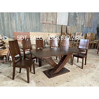 Bàn ghế ăn gỗ sồi cao cấp (bàn 160cm chân chữ X chữ U+6 ghế tựa lưng cao)