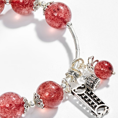 Vòng tay thạch anh dâu phối bát bảo cát tường (11mm) Ngọc Quý Gemstones