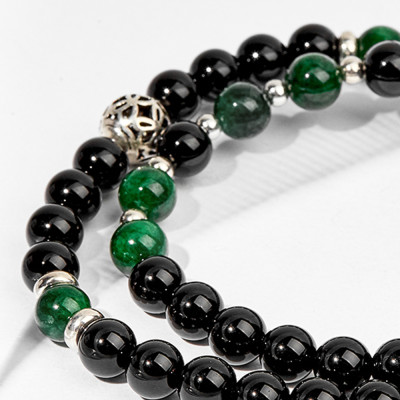 Vòng tay đôi đá obsidian phối cẩm thạch sơn thủy Ngọc Quý Gemstones