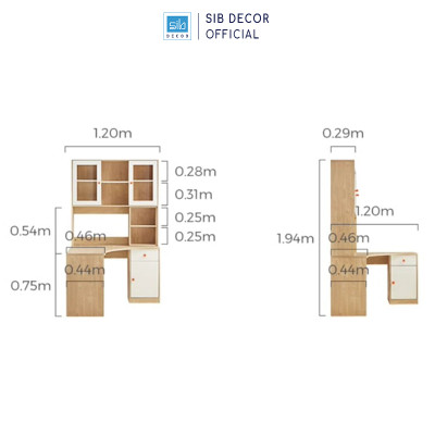 Bàn Gỗ Góc Tường Chữ L Phối Kệ Sách Hiện Đại Thương Hiệu SIB Decor BLV95