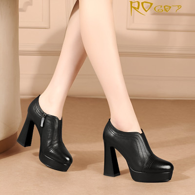 Giày boot bốt nữ cổ thấp 9 phân hàng hiệu rosata màu đen thời trang cao cấp ro607