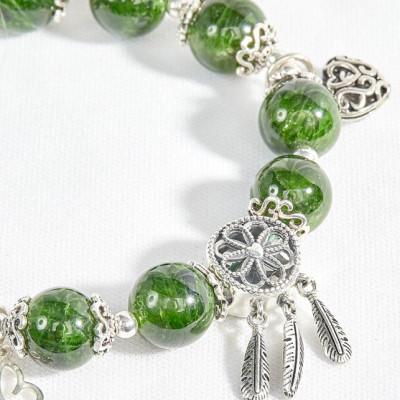 Vòng diopside phối charm trái tim bạc Ngọc Quý Gemstones