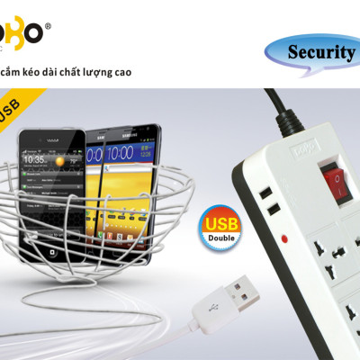 Ổ Cắm Dài 6 Lỗ Kèm Cổng USB Dobo Electric Korea (16A - 3m) - Trắng