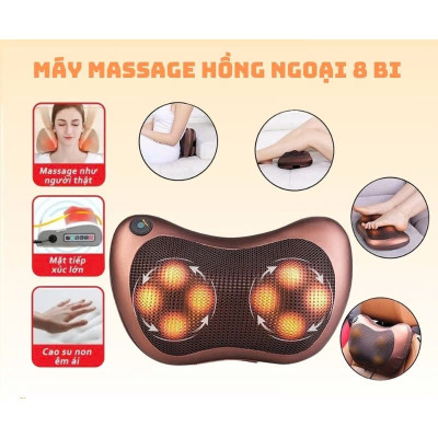Gối Massage Hồng Ngoại 8 Bi Đảo Chiều -Massage Cổ, Vai, Gáy , Kèm Tẩu Sạc Trên Xe Hơi Vô Cùng Tiện Lợi