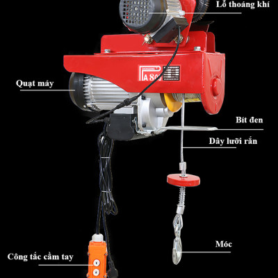 Bộ Tời Điện Kèm Rùa ABG PA800 (250/500Kg) 12 Mét Giúp Máy Tời Treo Nâng Hạ Vật Nặng Dễ Dàng Trong Nhà Xưởng Công Nghiệp Và Đời Sống, Nâng Kéo Linh Hoạt, Hiệu Quả Cao – Hàng Chính Hãng