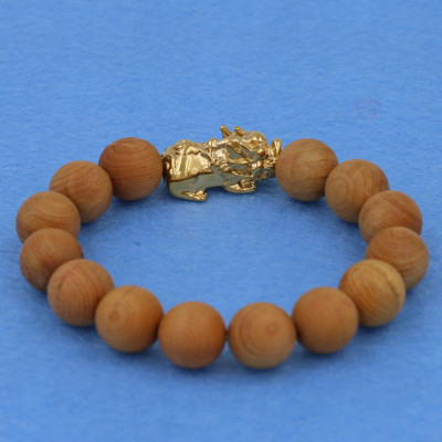 Vòng tay gỗ ngọc am 12 ly - cẩn Tỳ Hưu inox vàng VGGATHV12