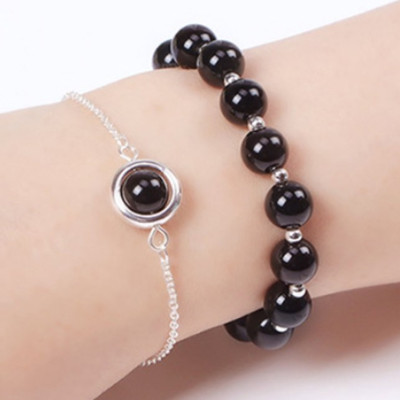 Bộ 2 vòng tay nữ đá thạch anh đen 8mm mix bi tròn cao cấp hút Lộc Tài Duyên