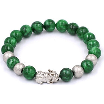 Chuỗi đeo tay cẩm thạch đông ninh 8 ly - cẩn Tỳ Hưu inox bạc VCTDNTHTB8