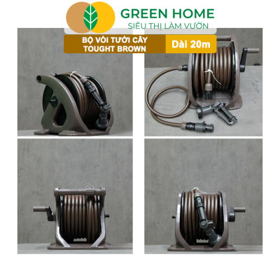 Bộ vòi tưới cây Takagi Tough Brown GreenHome, Dài 20m, Nhỏ Gọn, Bền Bỉ, Vòi Phun Đa Năng, Chuẩn Nhật Bản