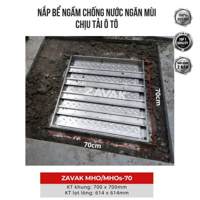Nắp bể ngầm chống nước ngăn mùi inox ZAVAK MHO-70 / KT 70x70cm, lát gạch 1,5cm/ tải tối đa 510kg