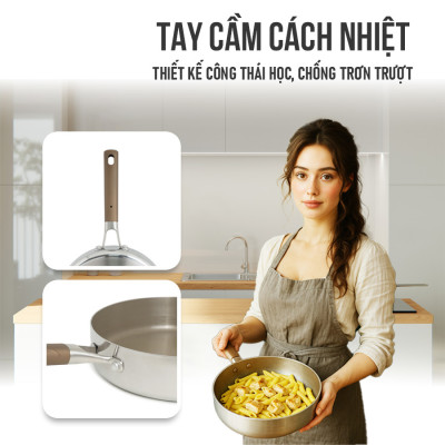 Chảo Inox 3 lớp liền khối chống dính Kalpen Nano Titanium Dauer chuản Đức - Hàng chính hãng