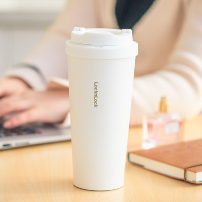 Ly giữ nhiệt LocknLock 550ml màu trắng LHC3249WHT - Hàng chính hãng, mở nắp một chạm, chất liệu thép không gỉ miệng ly rộng - JoyMall