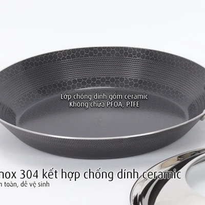 [Hàng chính hãng]Chảo inox iMat Hybrid Blackcube Pealla 28cm kèm vung,chống dính gốm Ceramic đen mới