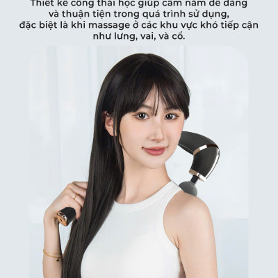 Máy massage cầm tay Buheung MK-229, thiết kế công thái học, 4 đầu massage, BH chính hãng 12 tháng