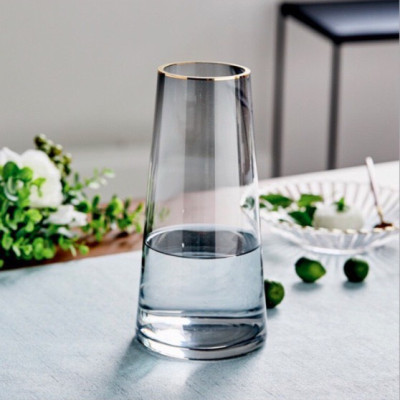 BÌNH CẮM HOA THỦY TINH , LỌ CẮM HOA THỦY TINH MÀU XÁM KHÓI VIỀN VÀNG - VD40