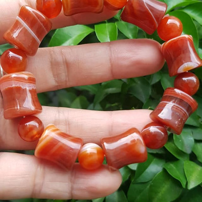 Vòng tay đá mã não đỏ kiểu Vòng hạt thống 14mm hạt tròn nhỏ Nam Nữ mệnh hoả mệnh thổ đeo ạ