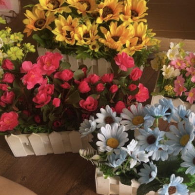 Chậu hàng rào hoa trang trí - Size từ 30cm đến 50cm - Cây giả, hoa lụa Decor trang trí nhà cửa